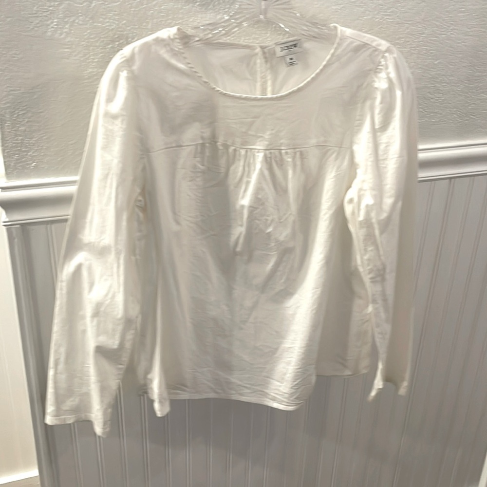 J Crew Factory white cotton/elastane puff sleeve poplin blouse, size medium